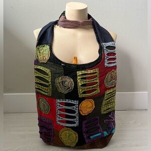 Colorful Patchwork Boho Tote Bag - Multicolor with spirals
